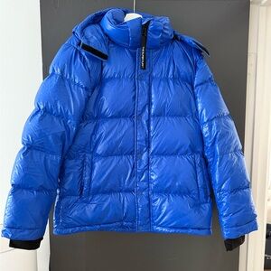 Aritzia Super Puff Hi Gloss Puffer Coat in Jazz Blue